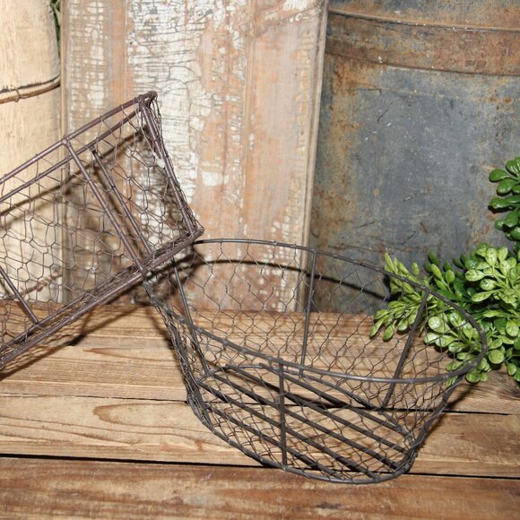 NEW Rustic Chicken Wire Farmhouse Baskets & Distressed Wood Box - Picture 6 of 10